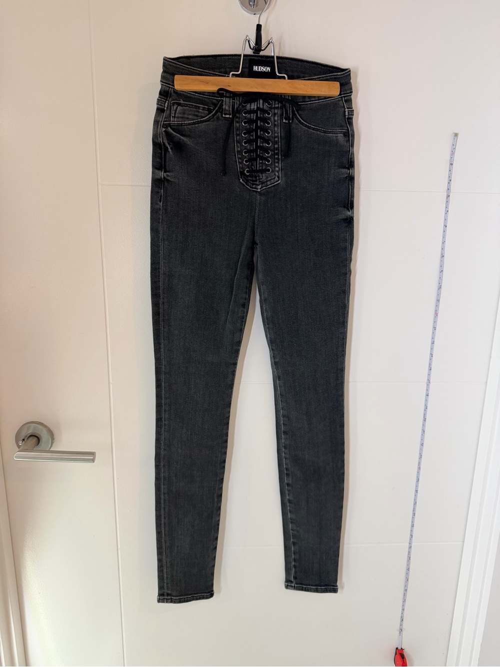 NWT Hudson Jeans Graphite Gray Lace-Up High-Rise Skinny Denim Style WH4170DBQ